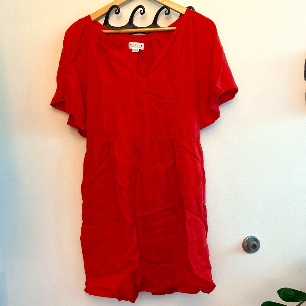 Velvet (brand) linen dress, small, coral/pink